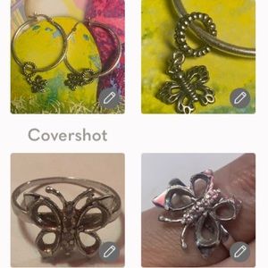 925 Butterfly Danglers 925 Hoops & 4💓CZ ring Sz7 🦋